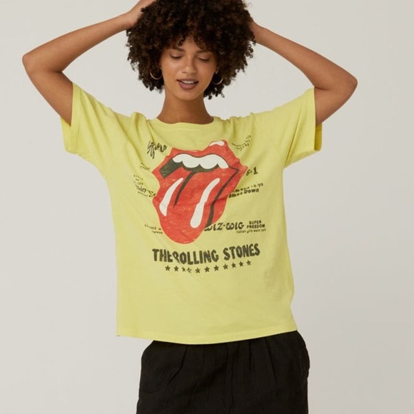 DAYDREAMER NWOT Rolling Stones 1978 Boyfriend Band Tee Neon Yellow Oversized - Picture 10 of 10